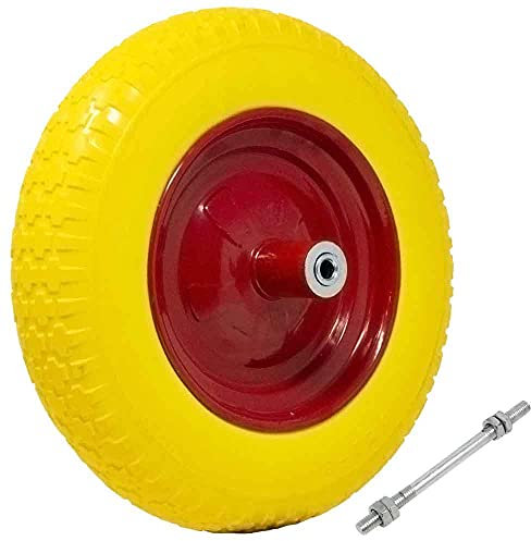 Bakaji Ruota Piena in Poliuretano Giallo Antiforatura per Carriola Battistrada Scolpito Diametro 35cm Larghezza 9cm 3.50-8 Cerchio in Acciaio con Asse da 210 mm Incluso Ruote Ricambio Carriole