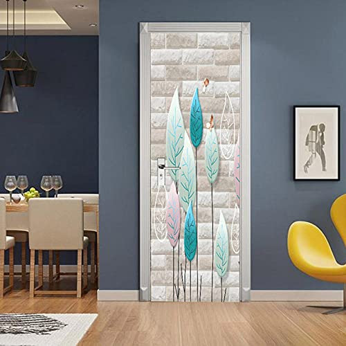 Türtapete Selbstklebend 80X200 Grüne Blätter Auf Steinmauer Türtapete Selbstklebend Türposter ,Fototapete Selbstklebend 3D Pvc Türaufkleber Diy Türbild,Türfolie Poster Tapete