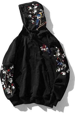 Niepce Inc Streetwear Herren-Kapuzenpullover mit Drachenstickerei, schwere Grafik, 3XL