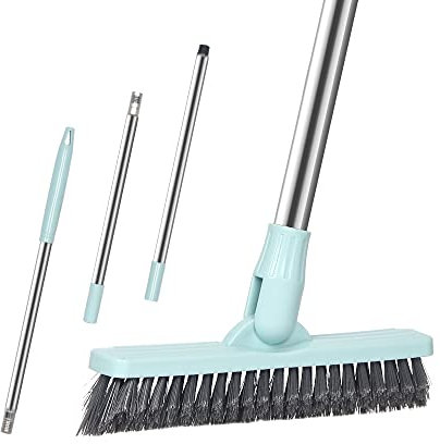 Affogato Floor Scrub Brush Bathroom Long Handle Bathtub Push Broom Shower Tile Grout Scrubber Rotatable Indoor Kitchen Crevice Cleaning Brush for Hard to Reach Areas - Light Blue 46.8inches Lengthen