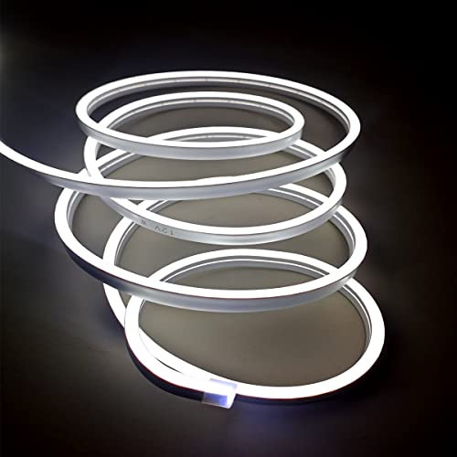balabaxer White neon LED Strip Lights, 16.4 ft/5m 12V DC 600 SMD2835 LEDs Waterproof Rope Light for Indoor and Outdoor Home Decoration (no Power Adapter Included).