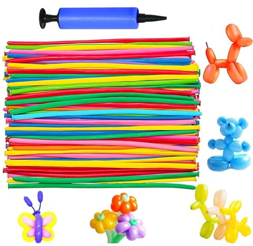 YOUYIKE 100 Pezzi Palloncini Modellabili, Lungo Palloncini, Magici Palloncini Lattice, Magici Palloncini, per Feste, Compleanni, Matrimoni Decorazione(con Pompa a Palloncino)