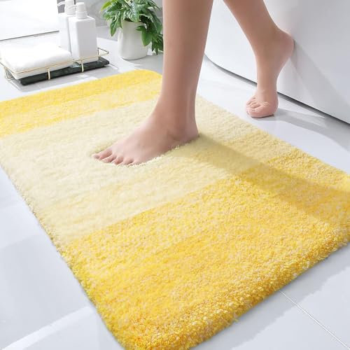 OLANLY Luxuriöse Badezimmerteppichmatte, extra weiche und saugfähige Mikrofaser-Badteppiche, rutschfester Plüsch-Shaggy-Badteppich, maschinenwaschbar, Badematten für Badezimmerboden, 32x20, Gelb