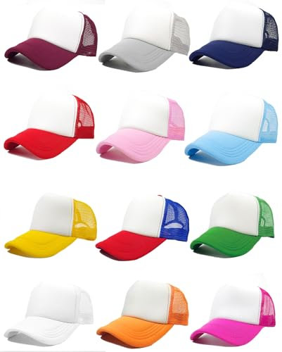 12 Stück Sublimationshüte für Herren, blanko, Trucker-Hüte, Massen-Snapback-Mesh-Damen-Baseballkappen, DIY, 18 Farben, 12 Stück Multi 1, 0-8