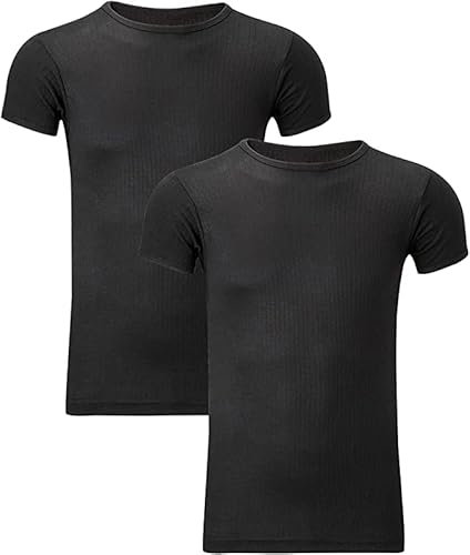 Candid Styles® Pack of 2 Mens Thermal T-Shirt Underwear Baselayer Shirt Short Sleeve Crew Neck Winter Warm Undershirt Vest Top(Black,XXL)