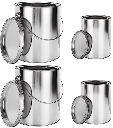Acrux7 4 Pack Empty Paint Cans with Lids, 1 Gallon Paints Can with Lid & Handles (2) + 2 Quart Paints Can with Lid (2), Metal Unlined Paint Bucket Storage Containers for Painting, DIY Crafts