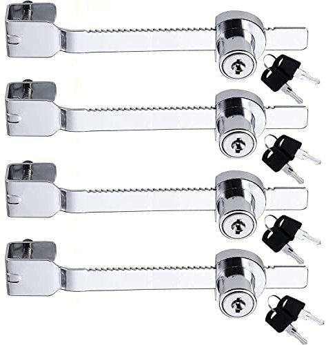 Litensh Lot de 4 verrous de scie coulissante avec clé différente serrure verrou vitrine en verre, vivarium, terrarium, vitrine, serrure à cliquet pour porte en verre (argenté)