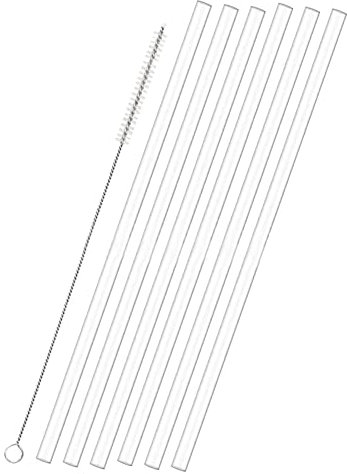 HugeDE 6 Pcs Plastic Replacement Straws Clear Long Straws Transparent Drinking Straws Hard Beverage Straws with Cleaning Brush for Water Bottles Cups
