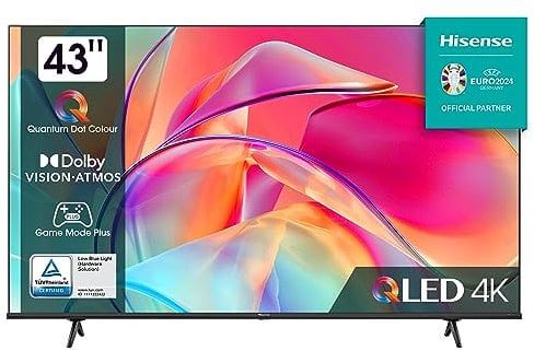 Hisense 43E7KQ QLED Smart TV 108 cm (43 Zoll), 4K, HDR10, HDR10+ decoding, HLG, Dolby Vision, DTS Virtual, 60Hz Panel, Bluetooth, Alexa Built-in, VIDAA Voice, schwarz