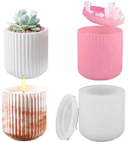 Fyihoxi Moldes para Tarros de Velas,Molde para Velas de Silicona con Tapa,Moldes de Silicona para Hormigón,Moldes de Cemento para Velas,Moldes de Fundición DIY para macetas y portavelas