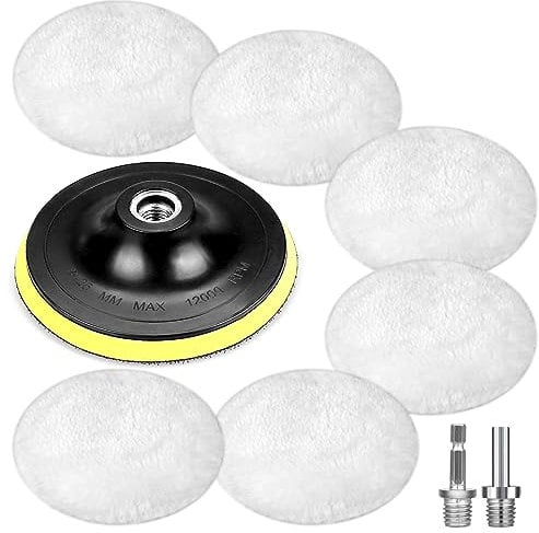 9 Pezzi polish auto, 125mm tamponi lucidatura auto, Smerigliatrice angolare Copertura per lucidatura Spugna per lucidatura, con 6 manici angolati, M14 Adattatore rotondi, Facilmente intercambiabili