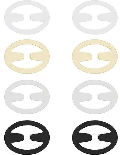 Irikdescia® 8 Stück BH-Träger Clips, Oval Racerback-BH-Clips Set, für Brautkleider, Fitnesssport, Verhindern Schultergurte Rutschen (Hautfarbe, Weiß, Schwarz, Transparent)