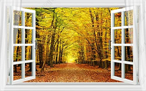 Carta Da Parati 3D Finestra Del Bosco Autunnale Fotomurali Murale Decorazione Sfondo Custom Wallpaper -302038 150x105cm