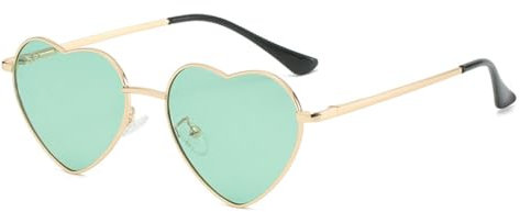 WDZAYXC Polarisierte Herz geformte Sonnenbrille für Damen Vintage Metallrahmen Nette Gläser für Party und Festival(Gold/Grün)