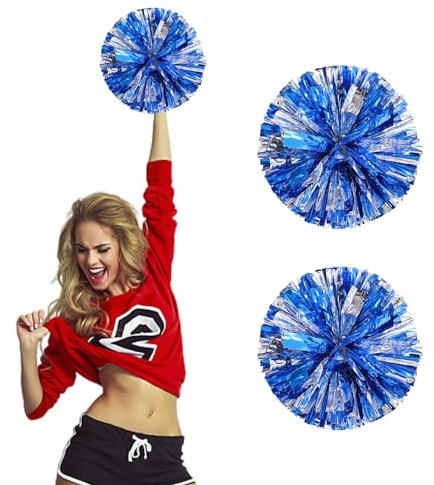 NYGGTYK 2 Stück Cheerleader-Pompons, Glänzend Blaue Metall-Pompons, Blaue Und Silberne Cheerleader-Pompons, Jubel-Pompons, Geeignet Für Sportveranstaltungen Und Wettkämpfe