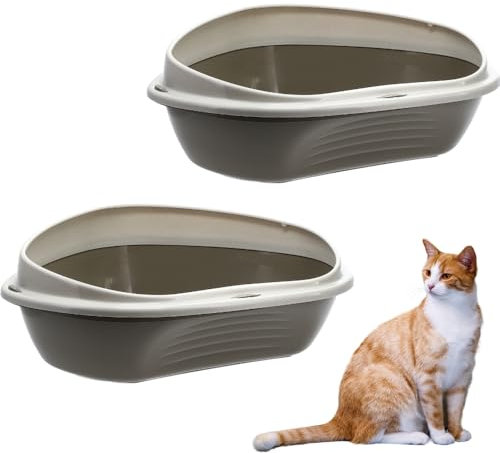2X Katzenklo Ecke XXL Eck Katzentoilette mit Rand ohne Deckel Ecktoilette offen grau Katzen WC Doppelpack Sparpaket