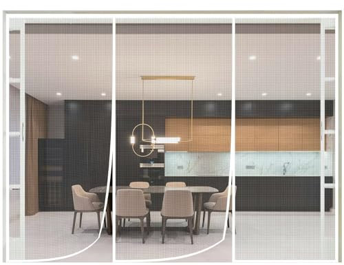 Magnetische Fliegenschutztür 80x200cm Ohne Bohren Magnetisches Moskitonetz Full Frame Klettband Fastener für Terrassentür Zimmertür Wohnwagen, Weiß