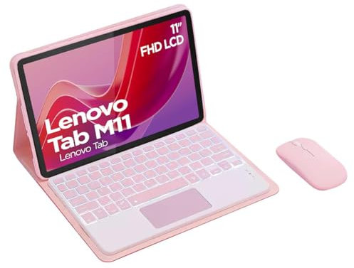 Keyboard Case for Lenovo Tab M11 11 Inch, 7 Color Backlit Bluetooth Keyboard with Touchpad, Soft TPU Back Cover, Bluetooth Mouse,Pink