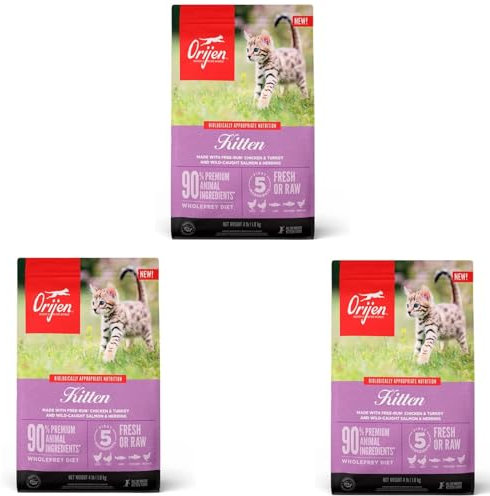 Orijen Kitten | 3er Pack | 3 x 340 g | Alleintrockenfutter für Katzen | Kann dabei helfen Kitten optimal zu versorgen | Enthält 15 frische oder Rohe Zutaten | Mit Geflügel