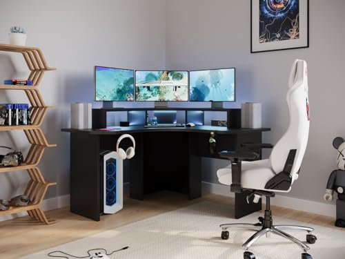 Flair Furnishings Recoil Topaz Compact Corner Gaming Desk - Black