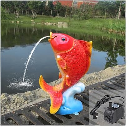Garden Decor Koi pond spitter, above ground pool spitters, Koi Fish fountain spitter with Water pump, pool fountain spitter, garden Painted Koi sculpture, for Water Gardens and Koi Ponds(Red,36*24*60c