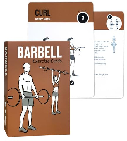 ELAORY Tarjetas de entrenamiento con barra, mazo de 62 tarjetas de ejercicios, tamaño grande 12,7 cm x 8,9 cm, tarjetas de fitness para mujeres y hombres, guía de fitness para principiantes para