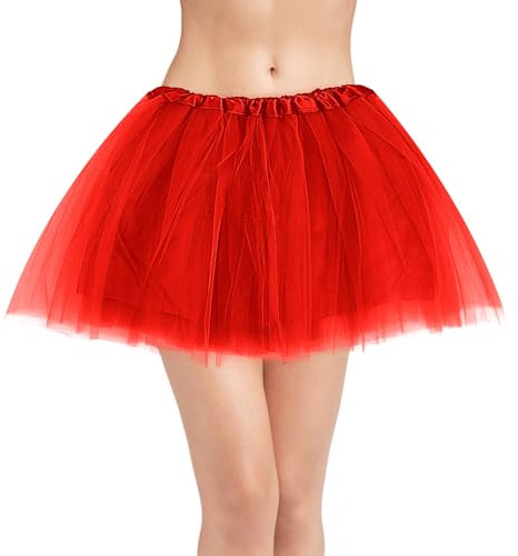 Tütü Damen Rose Rot Tüllrock Mit 3 Lagen Tüll Ballettrock Karneval Kostüm Party Zubehör Urlaub Tanz Halloween Laufrock 80er Rock Jahre Outfit Ballett