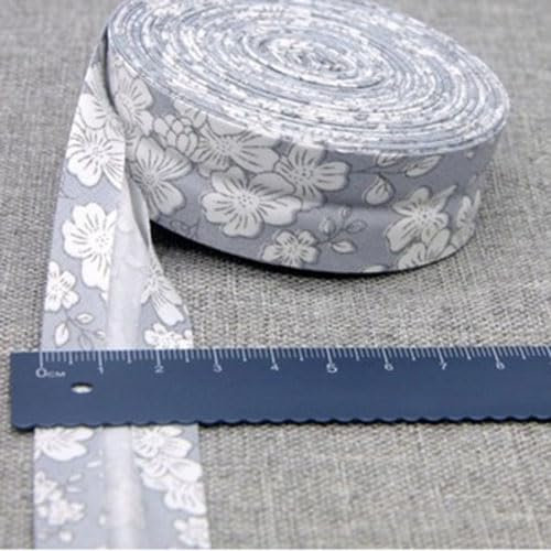 Schrägband Baumwolle 25mm Gefalzt 48 Farben zum nähen Nahtband (geblümt hellgrau, 5 metre)