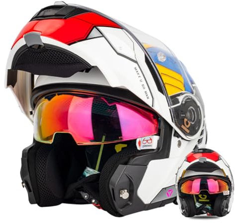 Motorradhelm Klapphelm Mit Doppelvisier Modularer Helm Integralhelm Motorrad Helm Rollerhelm DOT/ECE Zertifiziert Flip Vollvisierhelm Schutzhelm Für Erwachsene Frauen Männer 4,L:59-60CM