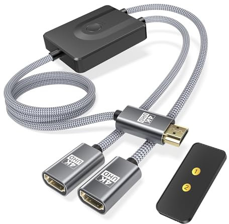 Elebase Switch HDMI 2 in 1 con telecomando 1M (Non un splitter),4K@30Hz Cavo Switcher HDMI bidirezionale,Cavo HDMI Maschio a Doppia Femmina per PS5,PS4,Xbox,PC,Laptop,FireStick,TV,Proiettore