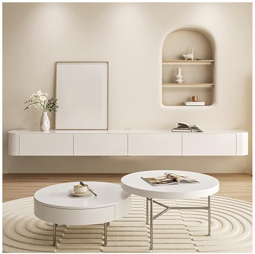 ASKLFNEI Mobile di stoccaggio TV a Parete con Porta Grande banco di stoccaggio TV per Soggiorno e Ufficio Moderno Galleggiante TV con cassetto Elegante Armadio TV per Gli Appartamenti(Bianca,300cm)
