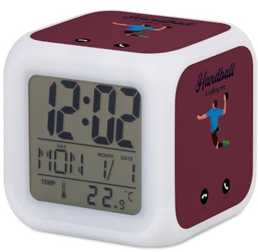 Fabulous Réveil Cube Lumineux Rouge - Handball is Calling Me Sport Ball - 7,8 x 7,8 x 7,8 cm - Retro Éclairage Multicolore LED