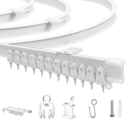 JIHXYER Rail Rideaux Plafond Flexible, 3 M (9,8 ft), Courbé, PVC, Métal, Plastique et Acier Inoxydable, Blanc, pour Montage au Plafond