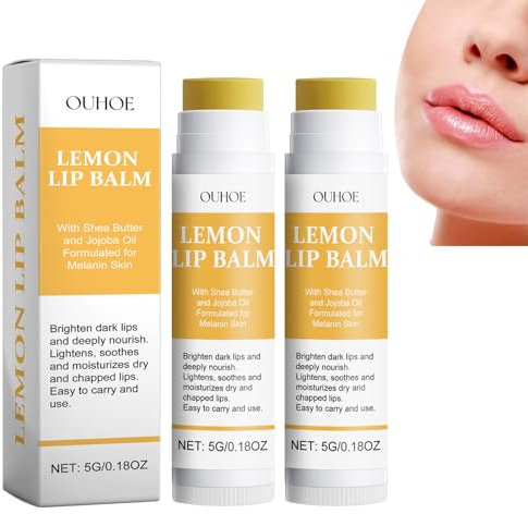 Lippenpflegestift mit Kurkuma und Zitrone, Lippenbalsam mit Zitrone, beruhigt, bewahrt die Lippen vor dem Austrocknen, für geschmeidig weiche Lippen (2PCS)