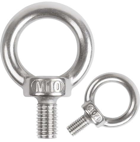 huruirui 2pcs Bullone ad Occhiello M10 Occhielli a Vite in Acciaio Inossidabile 304 Golfare a Gambo Vite con Anello per Sollevamento Fissaggio e L'attaccatura