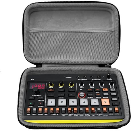 Musiin Sampler Synthesizer-Hülle, kompatibel mit Roland AIRA Compact P-6, S-1, T-8, J-6, E-4. Design mit Zwei Reißverschlüssen, Netztaschen und Samtfutter, tragbare Aufbewahrungstasche (grau)