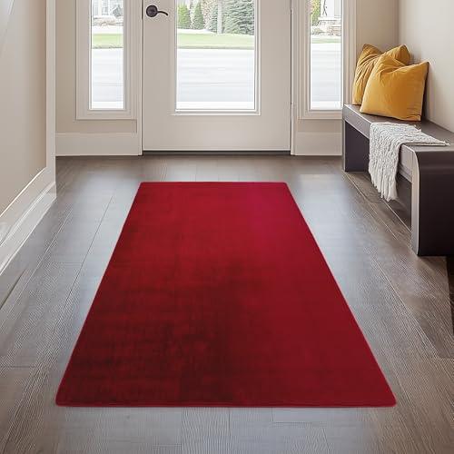 Carpetsale24 Kurzflor Teppich Läufer Flur 80 x 150 cm Rot - Teppich Waschbar, rutschfest, Weich, modern einfarbig Design - für Wohnzimmer, Schlafzimmer, Küche, Esszimmer