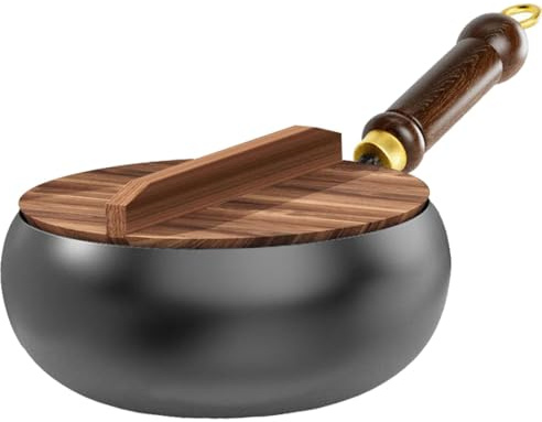 Dsongo 2025 Neu Eisenpfanne Japanische Geschmiedet Pfanne mit Holzdeckel Ohne Beschichtung Handgeschmiedete Antihaftbeschichtete Pfannen Langlebig und Rostfrei Bratpfanne (24cm)
