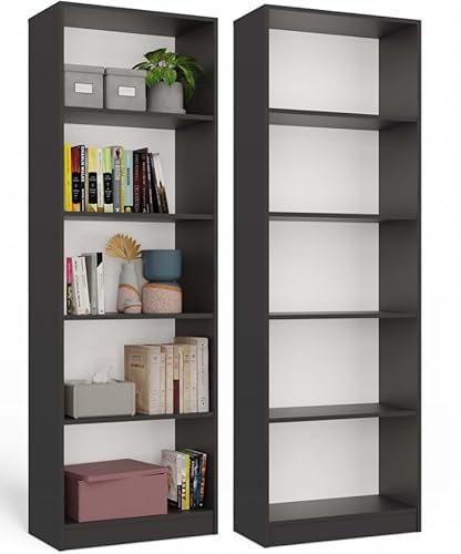 BDW Onyx 60 Bücherregal, 5 Fächer, 60x30x182cm, Standregal, Dokumentenregal, Wandregal, Raumteiler, Büroregal, Multifunktionsregal, aus Spanplatte (Anthrazit)