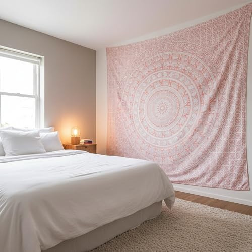 Craft Trade Mandala Rosa Wandteppich Indische Wandtuch Tapestry Wandbehang Boho Wandteppiche für Heimdeko Wohnzimmer und Schlafzimmer - 228 x 274 cm