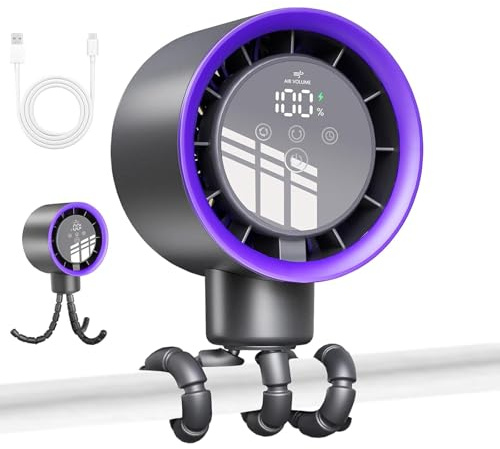 Ximil Pram Fan Clip on Stroller, 4000mAh Portable Buggy Fans Baby Fan for Pram with LED Display Oscillating, Silent Rechargeable Baby Pushchair Powerful Fans for Crib Bed Treadmill Bike