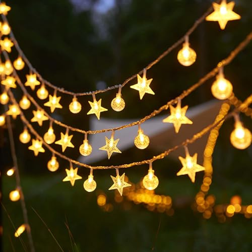 LED Lichterkette Kugeln Batterie, 6M 40 LED Kristall Kugel Lichterkette Wasserdicht, für Weihnachten, Schlafzimmer, Hochzeit, Balkon, Geburtstag, Außen Innen (Warmweiß)