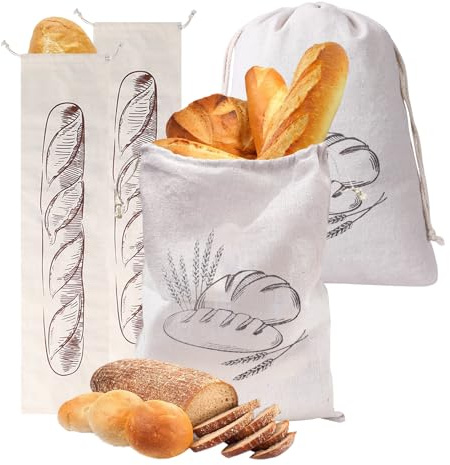4 Pack Bread Bags for Homemade Breads, Plastic Lined Linen Bread Bag 40x30 cm Bread Storage Bags for Homemade Bread Vegetable and Other Food to Keep Fresh