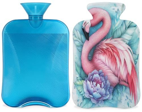 Entemne Wärmflasche, 2 l, Wasserfarben, Flamingo, Kunst, Wärmbeutel mit Bezug, wiederverwendbare Therapie-Tasche zur Schmerzlinderung, Menstruationskrämpfe, Muskelkater, Winterwärme, Geschenk