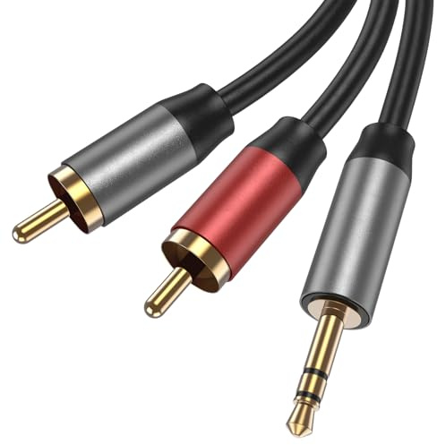 Oumida RCA to 3.5mm Audio Cable 1.5M, 2RCA Red and White to Aux 3.5mm Jack Audio Cable with Durable Nylon Braided Gold-plated for Hi-Fi Amplifier Speaker DJ Controller Turntable TV Car Phone