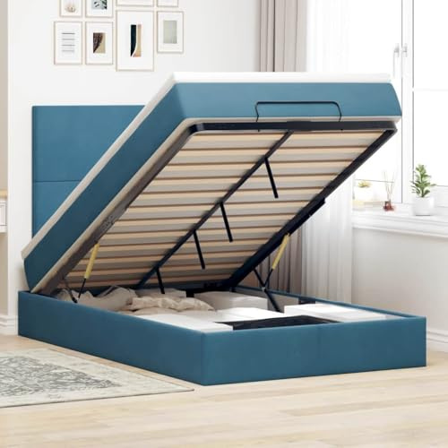 QJBSAVVA Ottoman-Sofa-Bett mit 120x200 cm Taschenfederkern-Matratze Dunkelblau Samt Stauraum hydraulischer Lift für Schlafzimmer Jugendzimmer