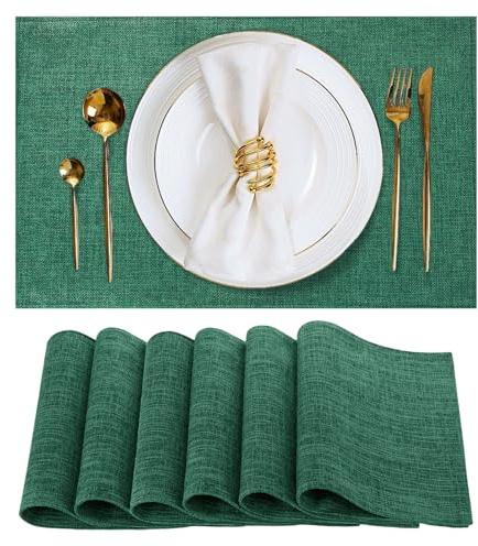 AiMok 6er-Set Tischsets Stoff Platzsets Abwischbar Leinen - Dunkelgrün | Hitzebeständig Platzdeckchen rutschfest Doppelseitigen Tischuntersetzer, Abwaschbar Tischuntersetzer, 46 x 30 cm
