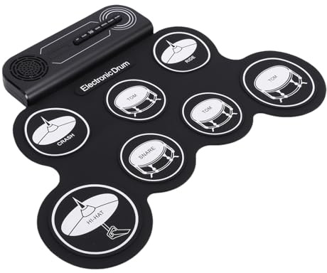 TIKATARER Elektrisches Schlagzeug-Set mit 7 Pads, Elektronisches Schlagzeug-Set mit Eingebautem Lautsprecher, Tragbare Roll-Up-Drums-Übungs-Pad-Maschine mit Pedalen und Stöcken, Wiederaufladbares