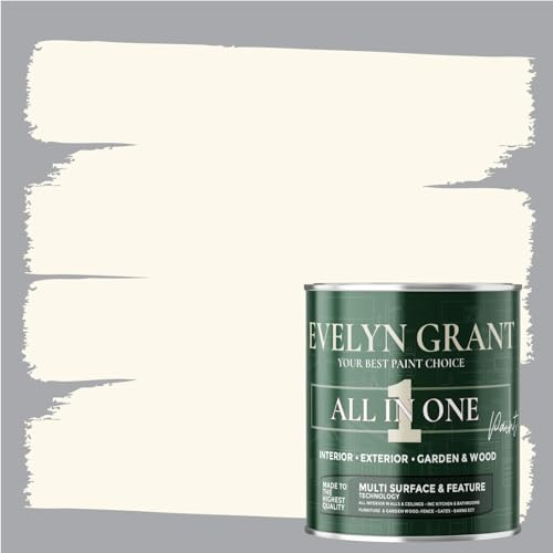 Evelyn Grant All-IN-ONE Paint & Primer - Multi-Surface Paint For Interior Walls, Outdoor Garden & Exterior Walls, Wood Furniture | High Durability Multi-Feature - Ivory Cream - 2.5L - Matt