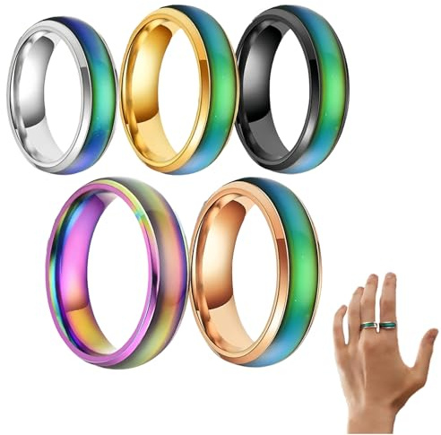 5 Stück Stimmungsringe Edelstahl Farbwechsel Ring Set 1,66cm 1,73cm 1,8cm | Temperatur Emotion Ring, Für Damen Herren, Party Alltag Geschenk, Jubiläum Geburtstag